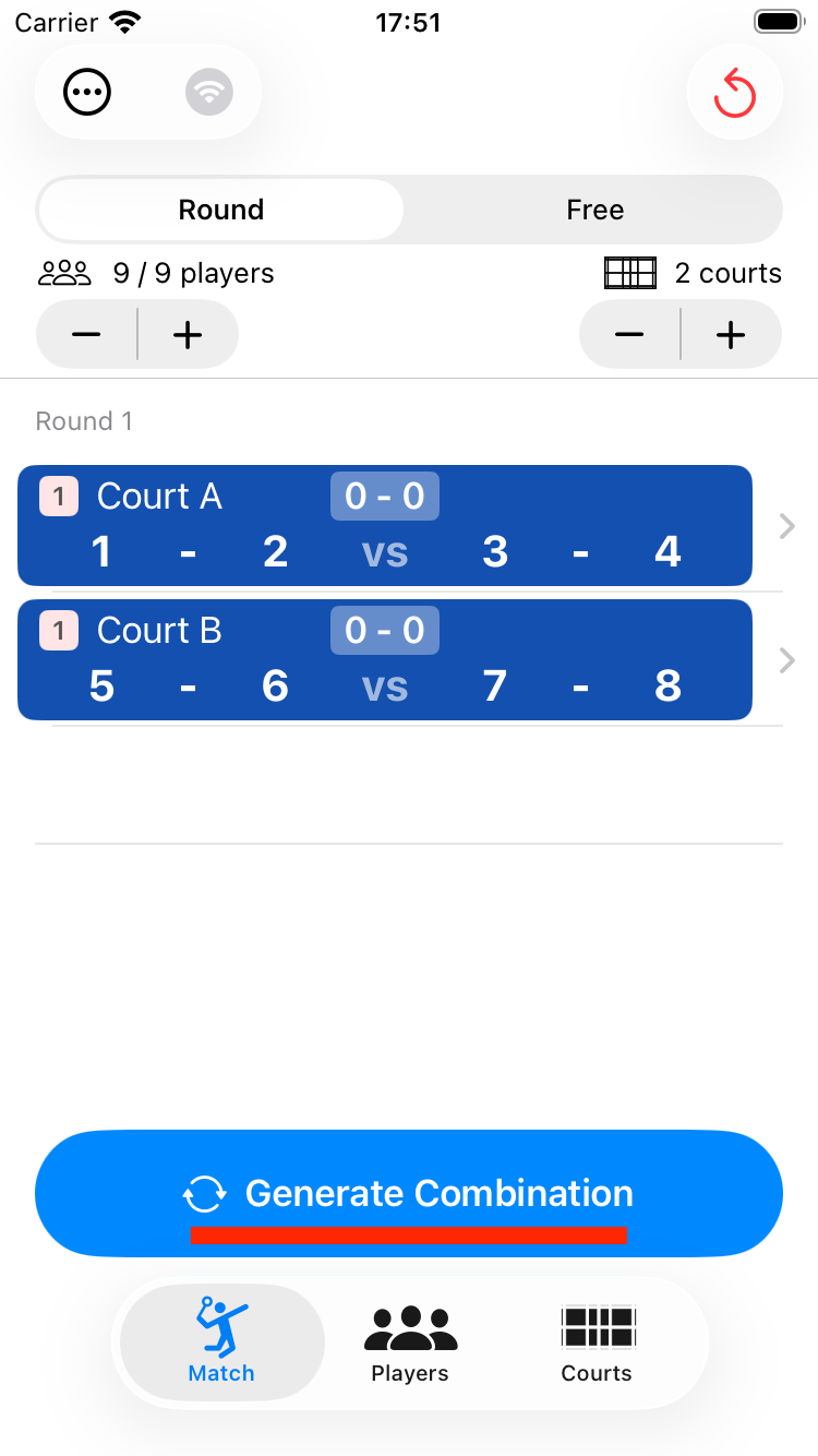 Match タブ・組み合わせ生成結果