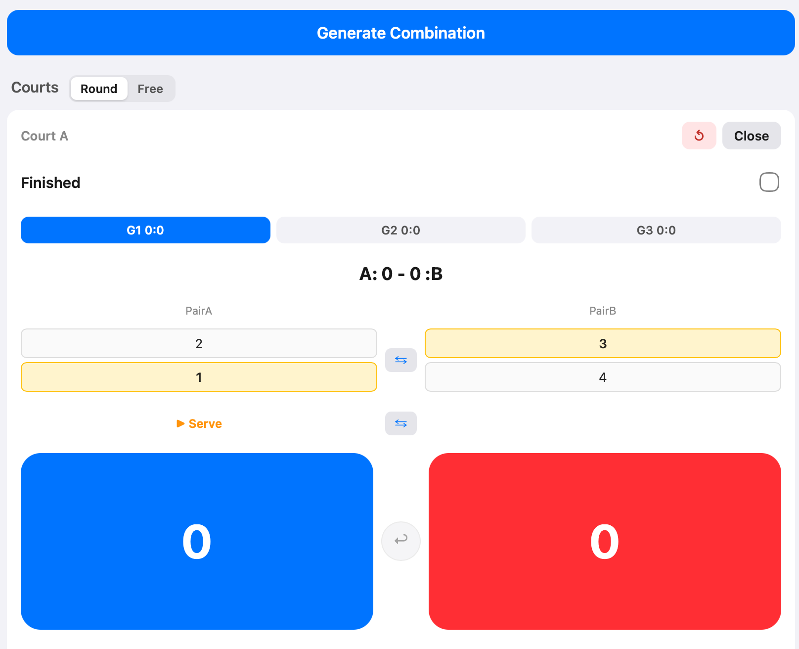 Web ページのスコア入力画面